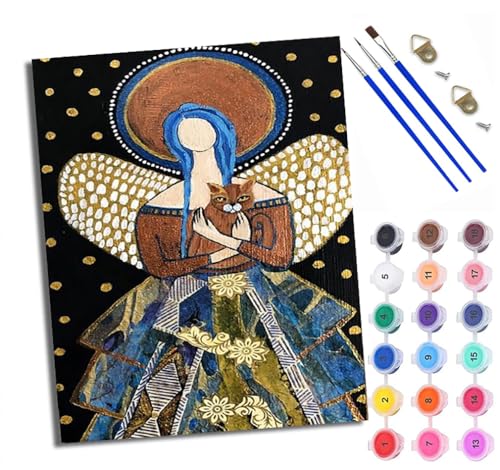 WXRWANG Malen Nach Zahlen ErwachseneStatue eines Engels, der eine Katze hält DIY handgemaltes Ölgemälde Set für Anfänger und Erwachsene Acrylfarbe Kreative Heimdekoration Geschenk Weihnachten von WXRWANG