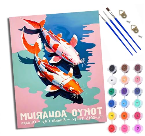 WXRWANG Malen Nach Zahlen ErwachseneTokyo Aquarium Koi DIY handgemaltes Ölgemälde Set für Anfänger und Erwachsene Acrylfarbe Kreative Heimdekoration Geschenk Weihnachten von WXRWANG
