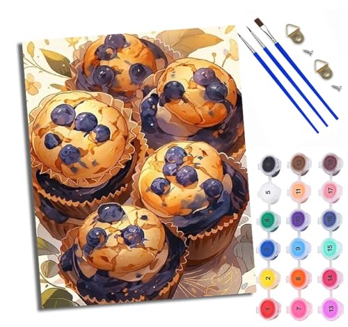 WXRWANG Malen Nach Zahlen ErwachseneTrauben-Cupcakes DIY handgemaltes Ölgemälde Set für Anfänger und Erwachsene Acrylfarbe Kreative Heimdekoration Geschenk Weihnachten von WXRWANG