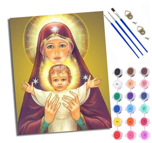 WXRWANG Malen Nach Zahlen ErwachseneUnsere Liebe Frau von Halo DIY handgemaltes Ölgemälde Set für Anfänger und Erwachsene Acrylfarbe Kreative Heimdekoration Geschenk Weihnachten von WXRWANG