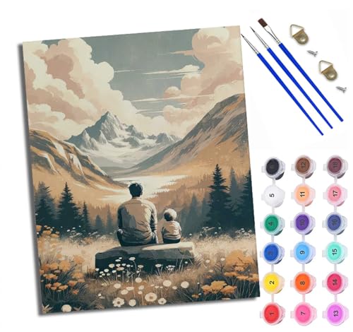 WXRWANG Malen Nach Zahlen ErwachseneVater und Sohn in den Bergen DIY handgemaltes Ölgemälde Set für Anfänger und Erwachsene Acrylfarbe Kreative Heimdekoration Geschenk Weihnachten von WXRWANG