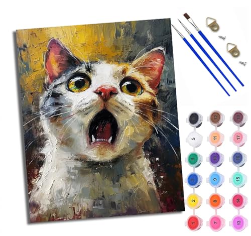 WXRWANG Malen Nach Zahlen ErwachseneVerängstigtes Kätzchen DIY handgemaltes Ölgemälde Set für Anfänger und Erwachsene Acrylfarbe Kreative Heimdekoration Geschenk Weihnachten von WXRWANG