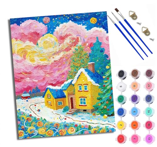 WXRWANG Malen Nach Zahlen ErwachseneVerträumtes Landschaftshaus DIY handgemaltes Ölgemälde Set für Anfänger und Erwachsene Acrylfarbe Kreative Heimdekoration Geschenk Weihnachten von WXRWANG