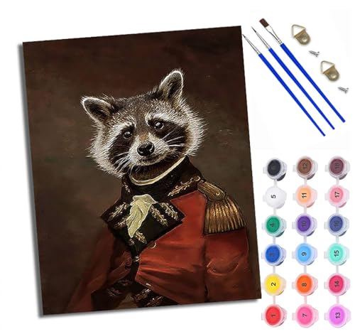 WXRWANG Malen Nach Zahlen ErwachseneWaschbär in Militäruniform DIY handgemaltes Ölgemälde Set für Anfänger und Erwachsene Acrylfarbe Kreative Heimdekoration Geschenk Weihnachten von WXRWANG