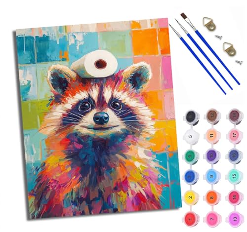 WXRWANG Malen Nach Zahlen ErwachseneWaschbär mit Toilettenpapier DIY handgemaltes Ölgemälde Set für Anfänger und Erwachsene Acrylfarbe Kreative Heimdekoration Geschenk Weihnachten von WXRWANG
