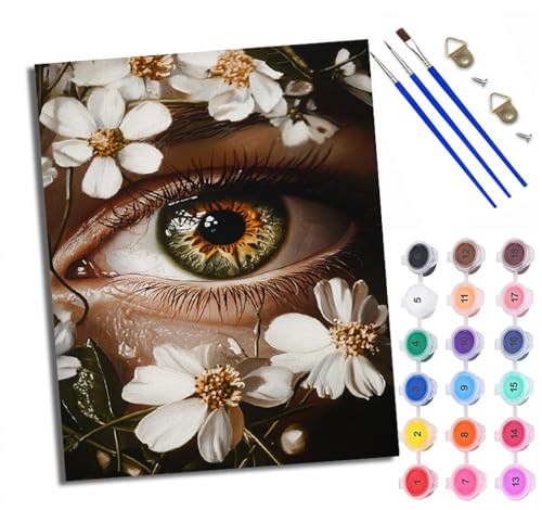 WXRWANG Malen Nach Zahlen ErwachseneWeiße Blumenaugen DIY handgemaltes Ölgemälde Set für Anfänger und Erwachsene Acrylfarbe Kreative Heimdekoration Geschenk Weihnachten von WXRWANG