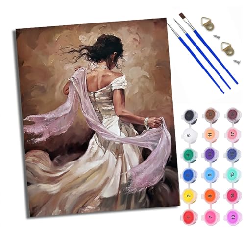 WXRWANG Malen Nach Zahlen ErwachseneWeißer Rock Rückansicht der Frau DIY handgemaltes Ölgemälde Set für Anfänger und Erwachsene Acrylfarbe Kreative Heimdekoration Geschenk Weihnachten von WXRWANG