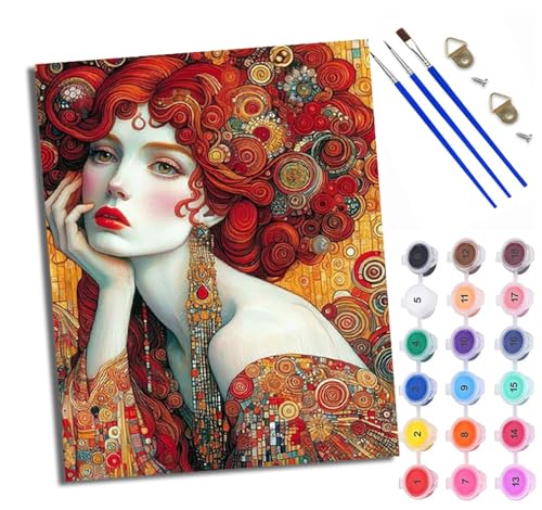 WXRWANG Malen Nach Zahlen ErwachseneWunderschöne rothaarige Frau DIY handgemaltes Ölgemälde Set für Anfänger und Erwachsene Acrylfarbe Kreative Heimdekoration Geschenk Weihnachten von WXRWANG