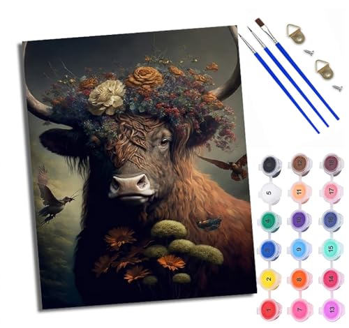 WXRWANG Malen Nach Zahlen ErwachseneYak trägt einen Kranz DIY handgemaltes Ölgemälde Set für Anfänger und Erwachsene Acrylfarbe Kreative Heimdekoration Geschenk Weihnachten von WXRWANG