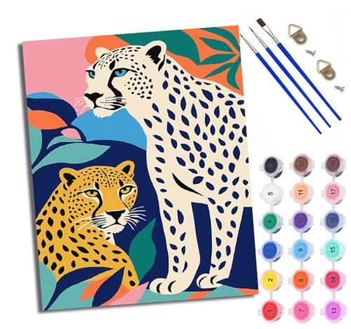 WXRWANG Malen Nach Zahlen ErwachseneZwei Leoparden DIY handgemaltes Ölgemälde Set für Anfänger und Erwachsene Acrylfarbe Kreative Heimdekoration Geschenk Weihnachten von WXRWANG