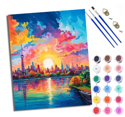 WXRWANG Malen Nach Zahlen Erwachsenemeer sonnenuntergang stadt DIY handgemaltes Ölgemälde Set für Anfänger und Erwachsene Acrylfarbe Heimdekoration Geschenk Weihnachten Mit Rahmen von WXRWANG