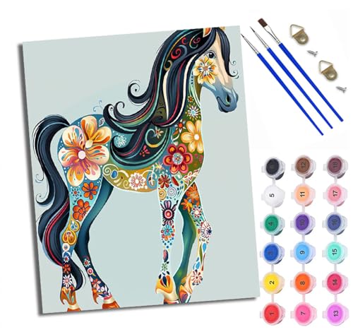 WXRWANG Malen Nach Zahlen Für Erwachsene Blumen Langhaarpony Malen Nach Zahlen Erwachsene Malen Nach Zahlen DIY Malen-Nach-Zahlen Kits Rahmenlose Leinwand Mit 3 Pinseln - 16 * 20 Zoll von WXRWANG