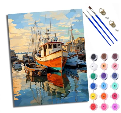 WXRWANG Malen Nach Zahlen Für Erwachsene Meer Schiff Blauer Himmel Malen Nach Zahlen Erwachsene Malen Nach Zahlen DIY Malen-Nach-Zahlen Kits Rahmenlose Leinwand Mit 3 Pinseln - 16 * 20 Zoll von WXRWANG