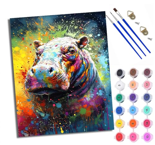 WXRWANG Malen Nach Zahlen Für Erwachsene Rhino im Tintenstrahl-Stil Malen Nach Zahlen Erwachsene Malen Nach Zahlen DIY Malen-Nach-Zahlen Kits Rahmenlose Leinwand Mit 3 Pinseln - 16 * 20 Zoll von WXRWANG