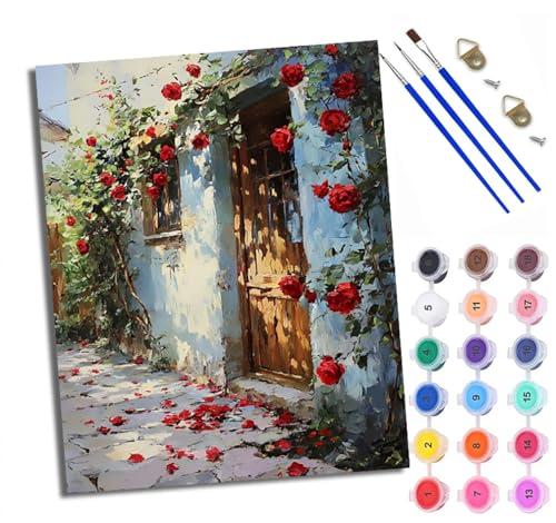 WXRWANG Malen Nach Zahlen Für Erwachsene Rosa Farbe vor der Tür Malen Nach Zahlen Erwachsene Malen Nach Zahlen DIY Malen-Nach-Zahlen Kits Rahmenlose Leinwand Mit 3 Pinseln - 16 * 20 Zoll von WXRWANG