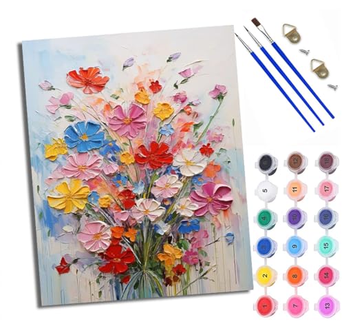WXRWANG Malen Nach Zahlen Für Erwachsene Schöne Blumen bunt Malen Nach Zahlen Erwachsene Malen Nach Zahlen DIY Malen-Nach-Zahlen Kits Rahmenlose Leinwand Mit 3 Pinseln - 16 * 20 Zoll von WXRWANG