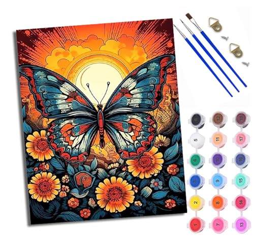 WXRWANG Malen nach Zahlen Erwachsene Malsets für Erwachsene mit PinselnBunte Schmetterlingsblumen Malen nach Zahlen auf Leinwand Acryl Pigment Kunsthandwerk 40 x 50 cm(rahmenlos) von WXRWANG