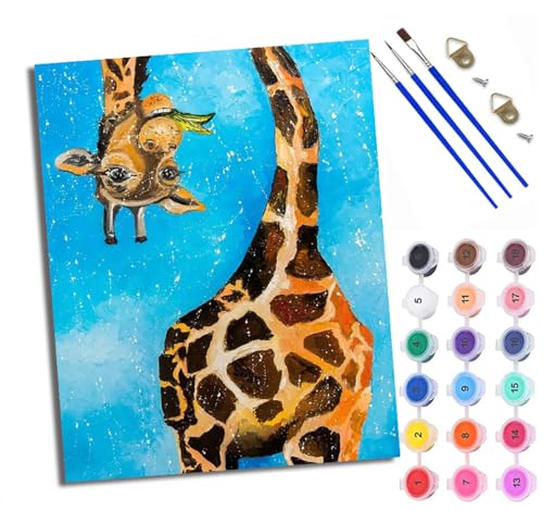 WXRWANG Malen nach Zahlen Erwachsene Malsets für Erwachsene mit PinselnCartoon-Giraffe Malen nach Zahlen auf Leinwand Acryl Pigment Kunsthandwerk 40 x 50 cm(rahmenlos) von WXRWANG