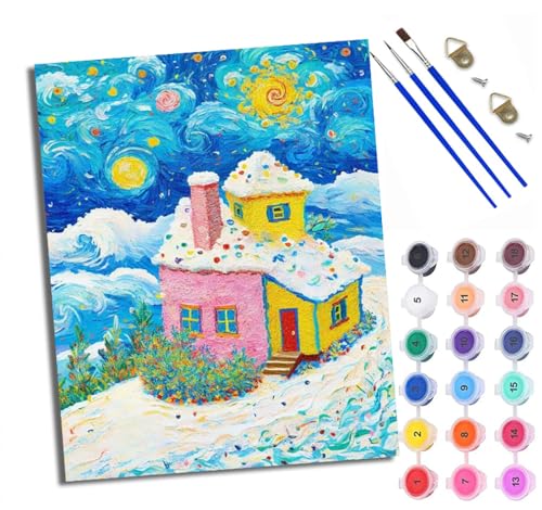 WXRWANG Malen nach Zahlen Erwachsene Malsets für Erwachsene mit PinselnMondschein-Traumhaus Malen nach Zahlen auf Leinwand Acryl Pigment Kunsthandwerk 40 x 50 cm(rahmenlos) von WXRWANG