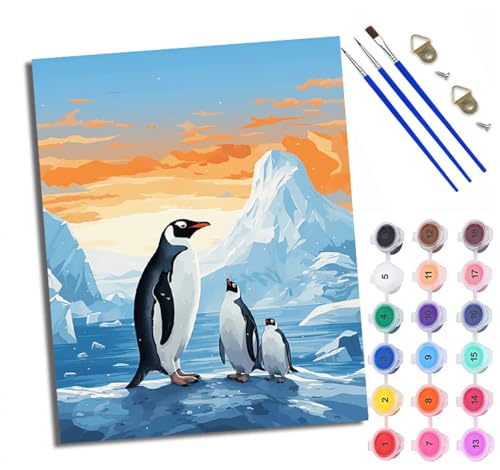 WXRWANG Malen nach Zahlen Erwachsene Malsets für Erwachsene mit PinselnNiedlicher Pinguin auf Gletscher Malen nach Zahlen auf Leinwand Acryl Pigment Kunsthandwerk 40 x 50 cm(rahmenlos) von WXRWANG
