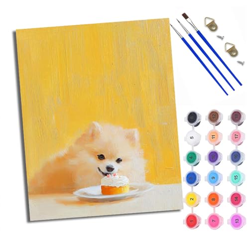 WXRWANG Malen nach Zahlen Erwachsene Malsets für Erwachsene mit PinselnPomeranian Welpenkuchen Malen nach Zahlen auf Leinwand Acryl Pigment Kunsthandwerk 40 x 50 cm(rahmenlos) von WXRWANG