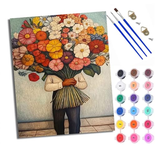 WXRWANG Malen nach Zahlen Erwachsene Malsets für Erwachsene mit PinselnSchöne Frau mit einem Blumenstrauß Malen nach Zahlen auf Leinwand Acryl Pigment Kunsthandwerk 40 x 50 cm(rahmenlos) von WXRWANG