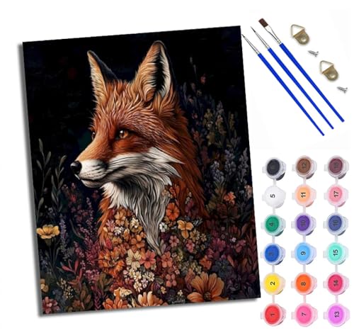 WXRWANG Malen nach Zahlen Erwachsene Malsets für Erwachsene mit PinselnSchöner Fuchs im Garten Malen nach Zahlen auf Leinwand Acryl Pigment Kunsthandwerk 40 x 50 cm(rahmenlos) von WXRWANG