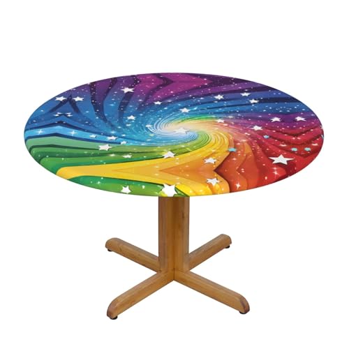 WXWJSHMGC Runde Vinyl-Tischdecke mit Regenbogen-Hintergrunddruck, mit elastischem Rand, wasserdicht, abwischbar, runde Tischdecke für drinnen und draußen, Terrasse WXWJSHMGC Runde Vinyl-Tischdecke mit Regenbogen-Hintergrunddruck, mit elastischem Rand, wasserdicht, abwischbar, runde Tischdecke für drinnen und draußen, Terrasse von WXWJSHMGC