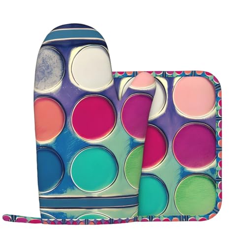 Runde Farbpalette Ofenhandschuhe und Topflappen, Küchenhandschuhe mit rutschfester Silikon-Oberfläche, geeignet zum Kochen von WXXWXD