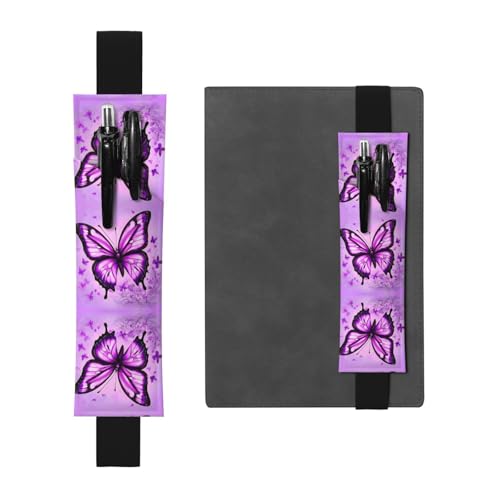 WXXWXD Elastischer Stifthalter mit violettem Schmetterlings-Aufdruck – Schulanfang, Lesezeichen, Geschenke für Besties, Kinder und Lehrer von WXXWXD