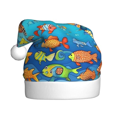 WXXWXD Schildkröte und Fisch-Weihnachtsmütze für Erwachsene, Weihnachtsmannmütze, perfekt für Neujahrsfeiern, Partys oder Winterdekorationen von WXXWXD