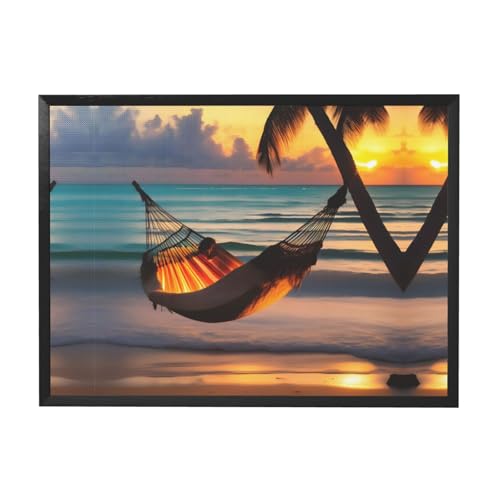 WXXWXD Sonnenuntergang Strandhängematte schwarzer Rahmen, dekorative Malerei, moderne Kunstdekoration, geeignet für Wohnzimmer, Schlafzimmer und Büros von WXXWXD