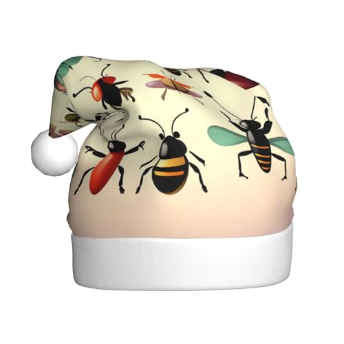 WXXWXD Weihnachtsmütze mit Cartoon-Motiv, kleine Insekten, für Erwachsene, perfekt für Neujahrsfeiern, Partys oder Winterdekorationen von WXXWXD