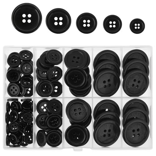 100 Stück Harz Knöpfe, 4 Loch Runde Hemdknöpfe 5 Größen Nähknöpfe mit Aufbewahrungsbox Schwarze Bekleidungknöpfe Kunstharz Bastelknöpfe für Jacke Mantel Hemd Kleider DIY Dekoration von WY LIGHTING LEVEL