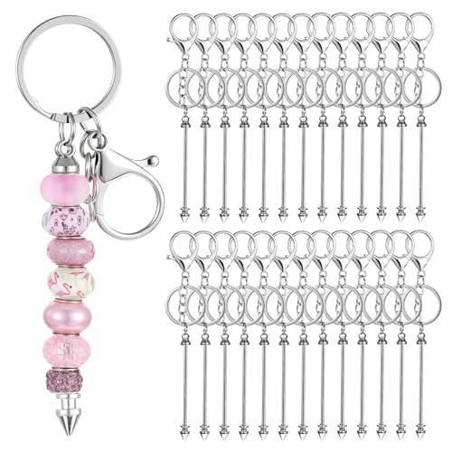 26 x Perlenschlüsselanhänger, blanko, Metall, kreativ, niedlich, silberfarbene Perlen, Schlüsselanhänger, Bar-Charms, Perlenanhänger für Bastelarbeiten, Schmuckherstellung, Geschenk, Geldbörse von WY LIGHTING LEVEL