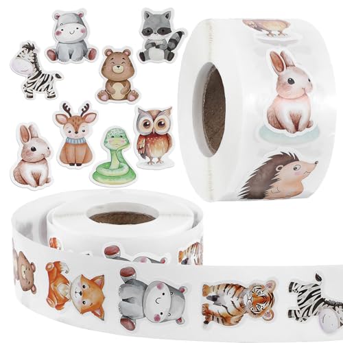 Runde Tier Aufkleber 1000 pcs Tier Belohnungsaufkleber Animal Sticker Rolle Tieraufkleber Runde tier Aufkleber Animal Sticker Kinder Cartoon Kinder Tiermuster Stickers von WY LIGHTING LEVEL