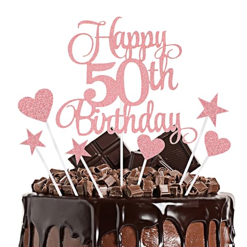 Tortenaufsatz-Set Happy 50th Birthday Glitzernde Kuchendekoration aus Papier Glitzernde Cupcake-Bannerstäbe Gebäckdekor Schilder-Set für Jubiläumsparty-Zubehör Tortenaufsatz-Set Happy 50th Birthday Glitzernde Kuchendekoration aus Papier Glitzernde Cupcake-Bannerstäbe Gebäckdekor Schilder-Set für Jubiläumsparty-Zubehör von WY LIGHTING LEVEL