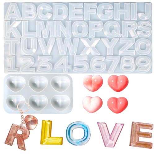 WYAHYQ 2Stück Buchstaben Herz Silikonformen Epoxidharz Gießformen A-Z,0-9 Alphabet Harz Zubehör Anhänger WYAHYQ 2Stück Buchstaben Herz Silikonformen Epoxidharz Gießformen A-Z,0-9 Alphabet Harz Zubehör Anhänger von WYAHYQ
