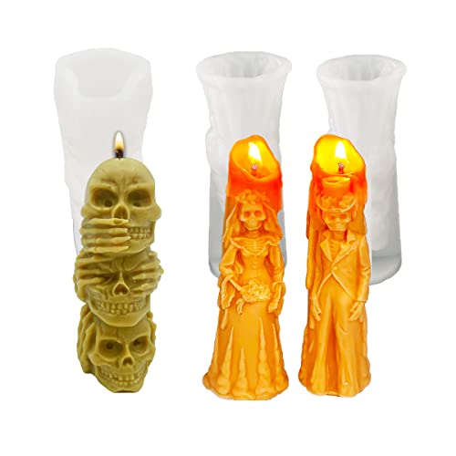 WYAHYQ 3Stück Halloween Totenkopf Kerzenform Silikon Schädel Kerzenformen Zum Gießen Silikonform für Kerzen Kerzen Selber Machen Set von WYAHYQ