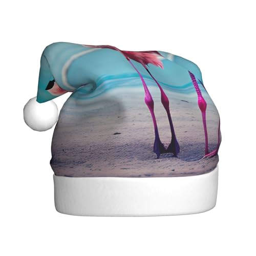 WYCZHY Flamingo-Strand-Weihnachtsmütze, Weihnachtsmannmütze, Urlaub für Erwachsene, Männer, Frauen, Weihnachtsmütze für Neujahr, festliche Party von WYCZHY