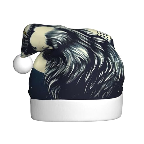 WYCZHY Weihnachtsmütze mit Wolf-Nacht, Mond, Weihnachtsmannmütze, Urlaub für Erwachsene, Männer, Frauen, Weihnachtsmütze für Neujahr, festliche Party WYCZHY Weihnachtsmütze mit Wolf-Nacht, Mond, Weihnachtsmannmütze, Urlaub für Erwachsene, Männer, Frauen, Weihnachtsmütze für Neujahr, festliche Party von WYCZHY