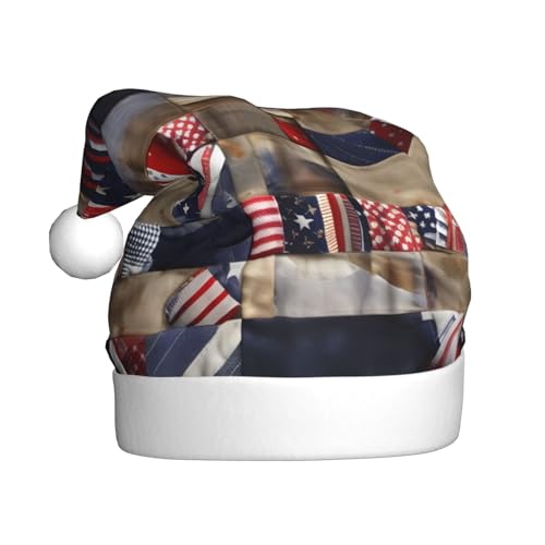 WYCZHY Weihnachtsmütze mit amerikanischer Flagge, Patchwork, Weihnachtsmannmütze, Urlaub für Erwachsene, Männer, Frauen, Weihnachtsmütze für Neujahr, festliche Party von WYCZHY