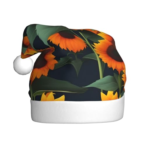 WYCZHY Weihnachtsmütze mit orangefarbener Sonnenblume, Weihnachtsmannmütze, Urlaub für Erwachsene, Männer, Frauen, Weihnachtsmütze für Neujahr, festliche Party von WYCZHY