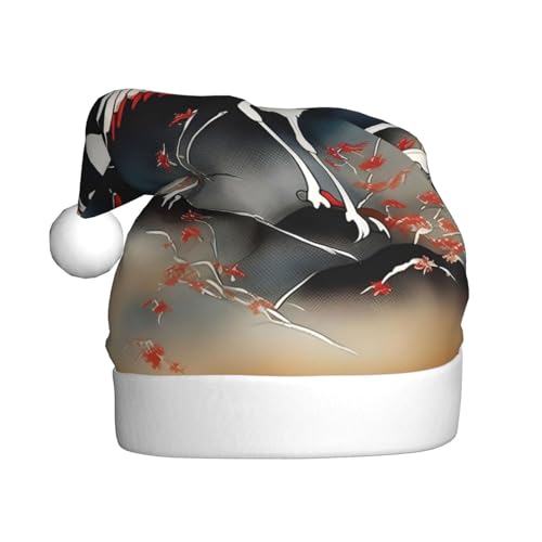 WYCZHY Weihnachtsmütze mit zwei japanischen Kranichen, Weihnachtsmannmütze, Urlaub für Erwachsene, Männer, Frauen, Weihnachtsmütze für Neujahr, festliche Party von WYCZHY