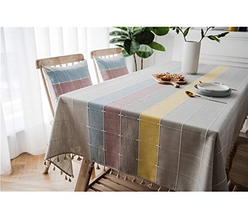 Tischdecke Volltonfarbe Quaste Tischdecken Baumwolle Tischdecke Baumwolle Leinen Elegante Tischdecke Waschbare Küchentischabdeckung für Speisetisch,Gelb,120x160cm von WYCcaseA