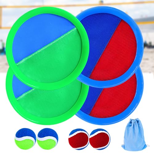 WYFCR Wurf und Fangballspiel, Outdoor-Spielzeug Sticky Hands Game, Strandspiele für Kinder, Gegenteil Spiel,Familie, mit 4 Paddeln, 4 Bällen und 1 Aufbewahrungstasche (4 Paddel, 4 Bälle, Blau) von WYFCR