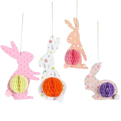 Osterdeko Wabenball 4 Stück Deko Ostereier Osterhase, Papier Wabenbälle, Bunte Wabeneier Ostern Hase Deko, Ostern Wabenball Ostereier Osterdeko zum Aufhängen, Osterdekoration Bastelset für Zuhause von WYFDCZZP