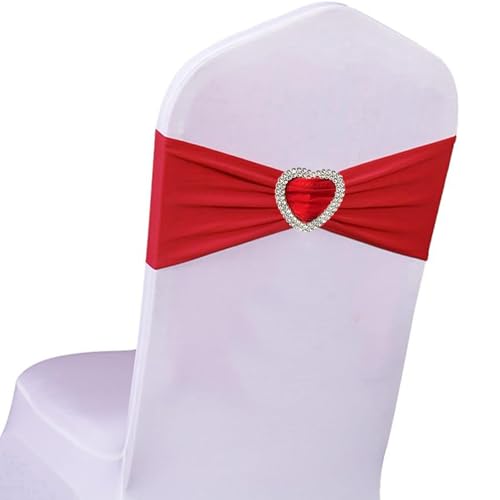 WYFMYD Rote Stuhlschärpen für Hochzeit, rote Schärpen für Stühle, 50 Stück, Stretch-Stuhlhussen, Band mit Schnalle, Schieber, Hochzeitsstuhlbänder, Schleifen für Bankett, Party-Dekorationen von WYFMYD