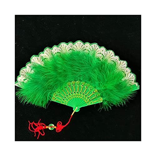 Handheld-Faltfächer Feder-Faltfächer Japanische Süße Fee Mädchen Dark Gothic Court Dance Handfächer Kunsthandwerk Geschenk Hochzeitsfeier Dekoration Handfächer Wanddekoration (Farbe : Schwarz) (Grün von WYFQL-JYO