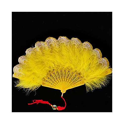 Handheld-Faltfächer Feder-Faltfächer Japanische Süße Fee Mädchen Dark Gothic Hoftanz Handfächer Kunsthandwerk Geschenk Hochzeitsfeier Dekoration Handfächer Wanddekoration (Farbe : Schwarz) (Gelb) von WYFQL-JYO